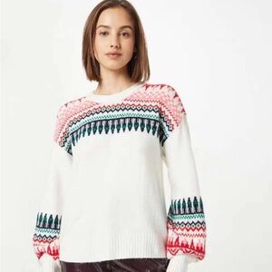 Gap White and Pink Patterned Sweater